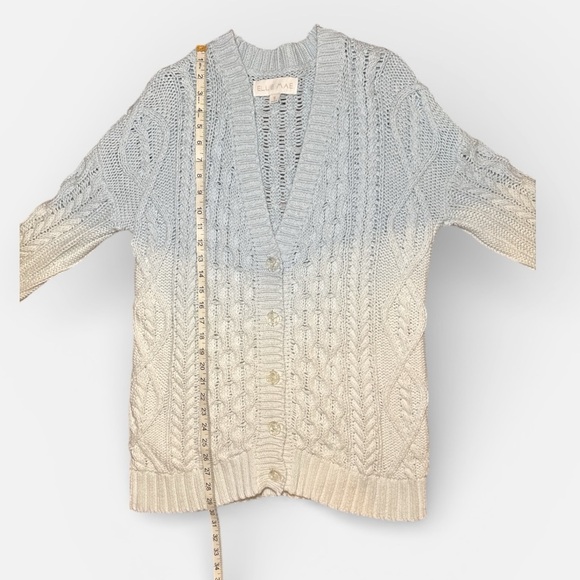 Ellie Mae Ombré Cable Knit Cardigan XS Blue Ivory Button Front Oversized - Picture 7 of 10